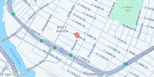 Map showing Cienfuegos Foundation Mobile Pantry - Mott Haven at 482 East 138th Street, Bronx, NY
