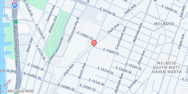 Map showing City Harvest Mobile Market - The Melrose at 286 East 156th Street, Bronx, NY