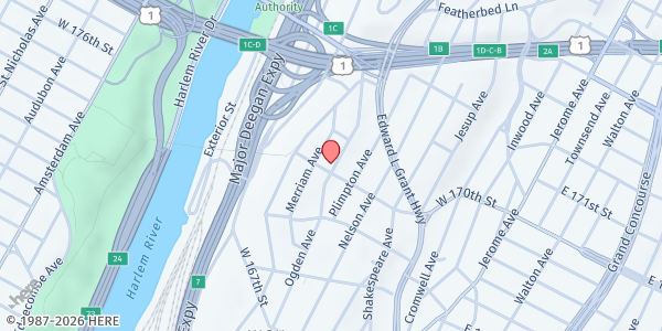 Map showing Community Food Pantry at Highbridge at 1363 Ogden Avenue, Bronx, NY