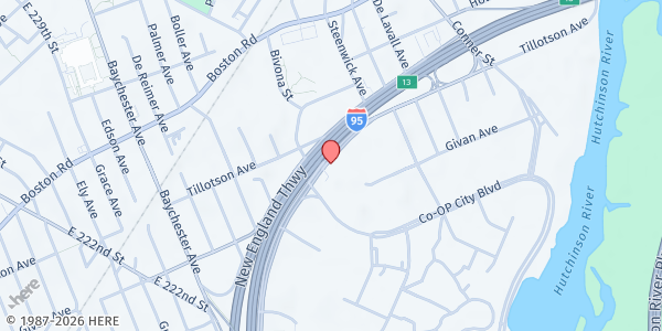 Map showing Coop City SDA Church Food Pantry at 1010 Baychester Avenue, Bronx, NY