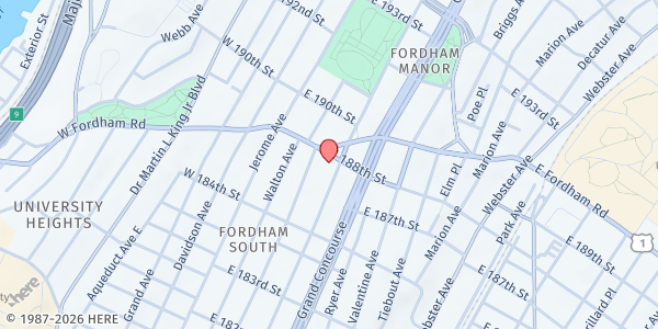 Map showing Creston Avenue Baptist Church at 114 EAST 188TH STREET, BRONX, NY