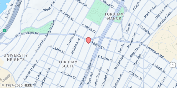 Map showing Creston Avenue Baptist Church at 114 E 188th St, Bronx, NY