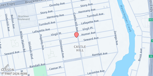 Map showing DISCIPLES OF GALILEE, INC at 725 CASTLE HILL AVENUE, Bronx, NY