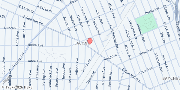 Map showing EASTCHESTER PRESBYTERIAN CHURCH at 3154 FISH AVENUE, Bronx, NY