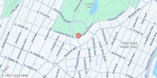 Map showing EL REMANENTE FOOD PANTRY at 1402 CROTONA PARK EAST, Bronx, NY
