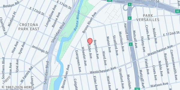 Map showing Emanuel Pentecostal Faith Church at 1310 Elder Ave, Bronx, NY