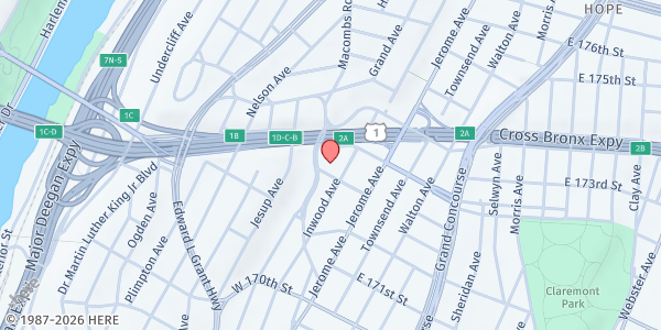 Map showing First Ghana Seventh-day Adventist Church – Food Pantry at 45 GOBLE PLACE, BRONX, NY