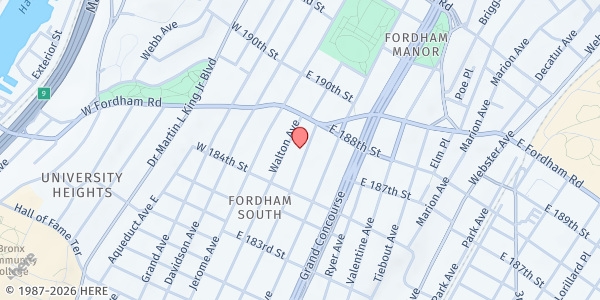 Map showing Fordham Lutheran Church at 2427 Morris Ave, Bronx, NY