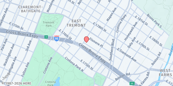Map showing Gethsemane Baptist Church at 771 FAIRMOUNT PLACE, Bronx, NY