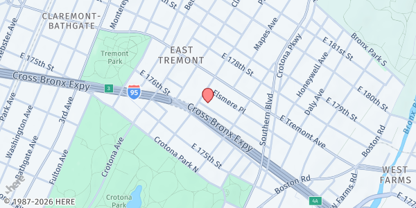 Map showing Gethsemane Missionary Baptist Church at 771 Fairmount Place, Bronx, NY