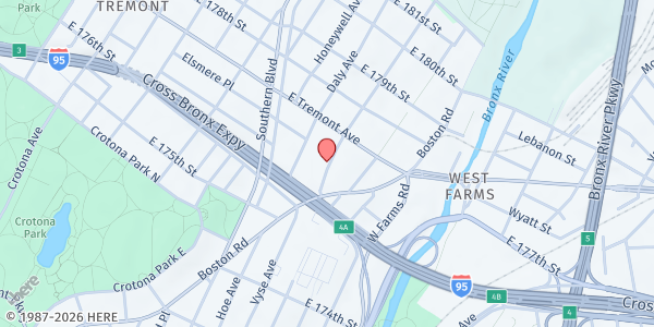 Map showing Grace Episcopal Church West Farms at 1909 Vyse Avenue, Bronx, NY