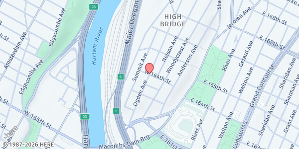 Map showing Grand Central Food Program, 164th St. & Ogden at NE corner of 164th St & Ogden Ave, Bronx, NY