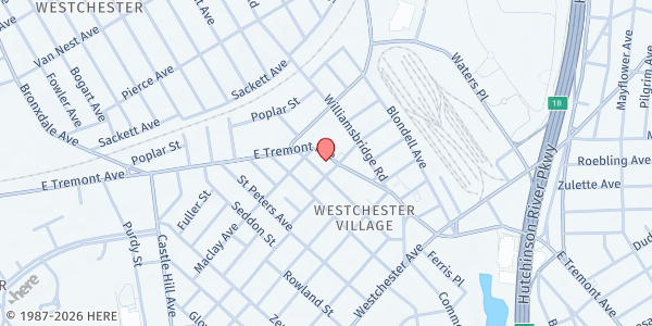Map showing Harvest Hand Food Pantry at 2626 East Tremont Avenue, Bronx, NY
