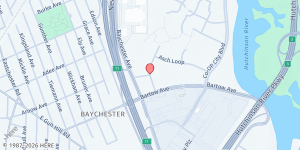 Map showing Harvest Home Co-op City Farmers' Market at 21 Asch Loop, Bronx, NY