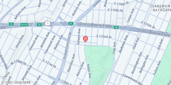 Map showing Harvest Home Mt. Eden Farmers' Market at 1601 Morris Avenue, Bronx, NY
