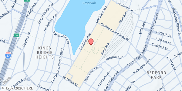 Map showing Herbert H. Lehman Food Bank (LEHMAN STUDENTS ONLY) at 250 Bedford Park Blvd W, Bronx, NY