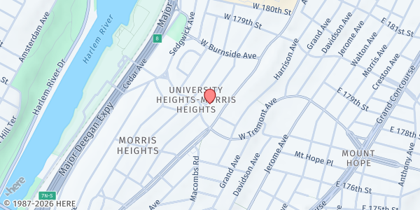 Map showing Hope Christian Center at 2185 Dr MLK Jr Blvd., The Bronx, NY