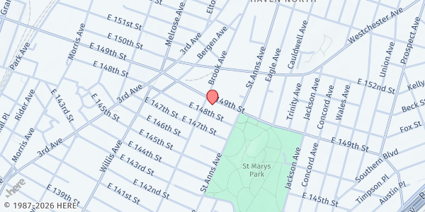 Map showing Housing Solutions of New York at 518 E 149th St, Bronx, NY