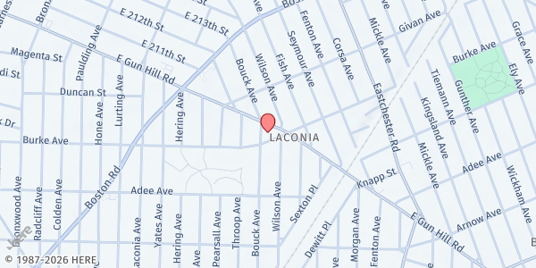 Map showing ICNA Relief, Bronx - Burke Avenue at 1277-D BURKE AVENUE, Bronx, NY