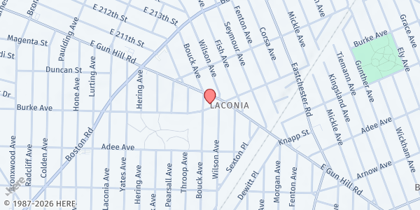 Map showing ICNA RELIEF BURKE BRONX FOOD PANTRY at 1277-D BURKE AVE, Bronx, NY