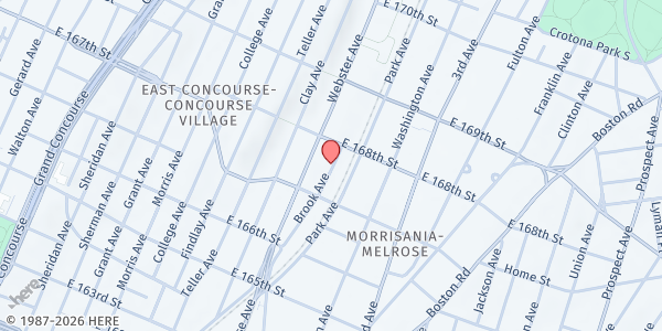 Map showing Inspirational Gospel Assembly at 1211 Brook Avenue,  Bronx, NY