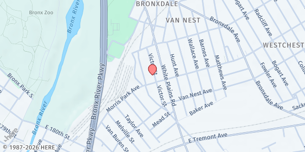 Map showing J&S Caring Food Pantry at 1811 Victor Street, Bronx, NY