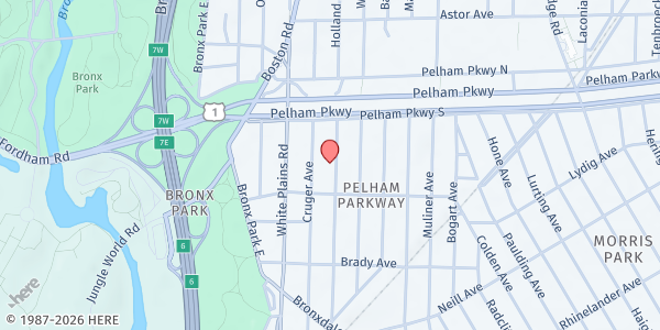 Map showing Jewish Community Council of Pelham Parkway at 2157 HOLLAND AVE, BRONX, NY