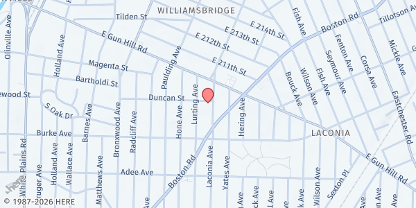Map showing Light Of The World Christian Ministry at 3255 Laconia Avenue, Bronx, NY
