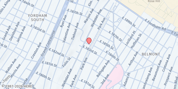 Map showing Louise Pantry at Nazareth Housing Bronx at 406 E 184th St, Bronx, NY