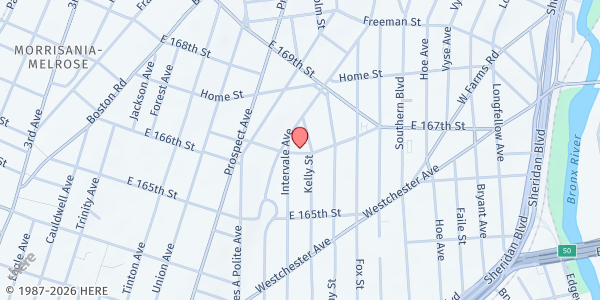 Map showing Loyal Baptist Church at 881 East 167th Street, Bronx, NY