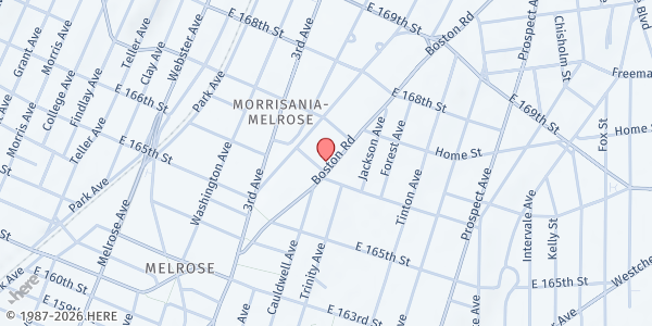 Map showing Manna of Life Pantry at 1101 Boston Rd, Bronx, NY