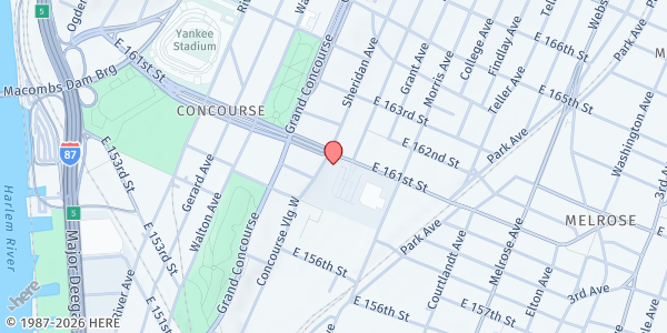 Map showing Mayor's Fund to Advance NYC/NYC Department of Probation - Bronx Food Pantry at 198 East 161st Street, Bronx, NY