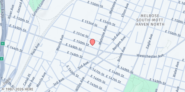 Map showing Mexican Coalition at 371 East 150th Street, Bronx, NY