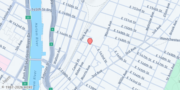 Map showing Momentum Project HRC-Harm Reduction Center at 226 East 144th Street, Bronx, NY