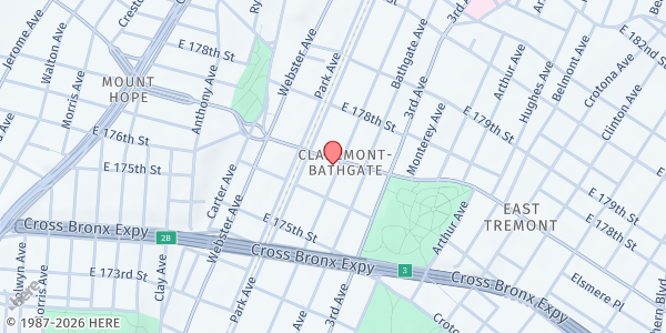 Map showing MORNING STAR FULL GOSPEL ASSEMBLY at 464 TREMONT AVENUE, Bronx, NY