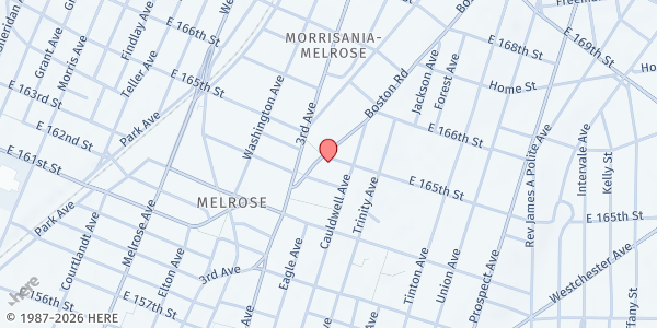 Map showing MORRISANIA REVITALIZATION CORP INC - Food Pantry at 576B EAST 165TH STREET, Bronx, NY