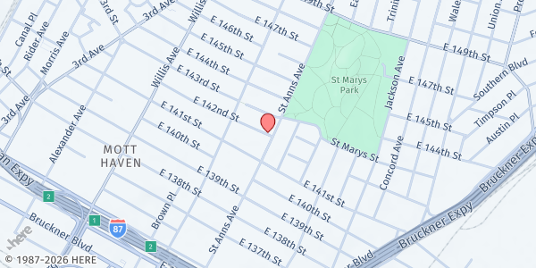 Map showing Mott Haven Farm Stand at 545 East 142nd Street, Bronx, NY