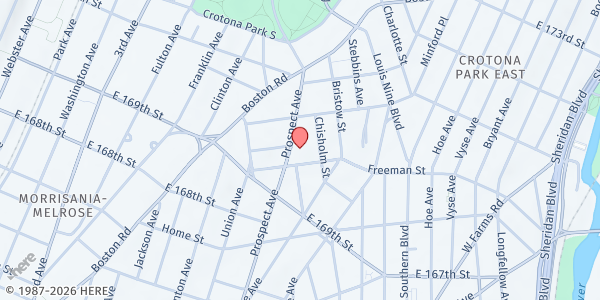 Map showing Mount Carmel Baptist Church at 1376 Prospect Avenue, Bronx, NY