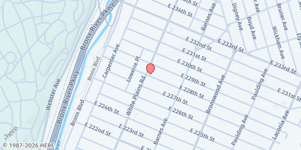 Map showing Mount Pisgah Baptist Church at 709 East 228th Street, Bronx, NY