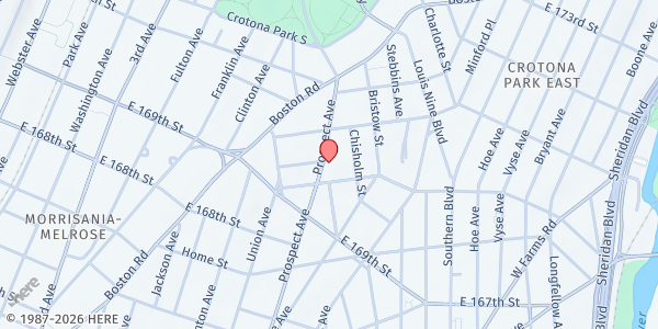 Map showing Mt. Carmel Baptist Church at 1376 Prospect Ave, Bronx, NY