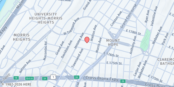 Map showing Mt. Hope Masjid at 24 Mt Hope Pl., The Bronx, NY