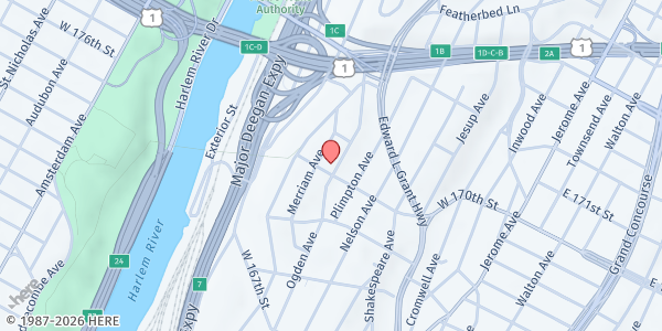 Map showing Muslim Womans Institute at 1363 OGDEN AVE, Bronx, NY