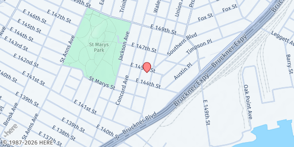 Map showing NahYah Ministries at 431 Southern Blvd, Bronx, NY