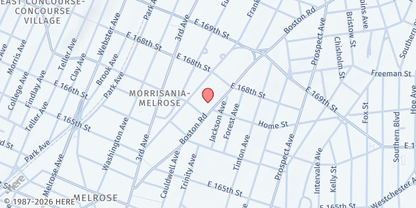 Map showing New Covenant CDC Pantry at 1175 Boston Road, Bronx, NY