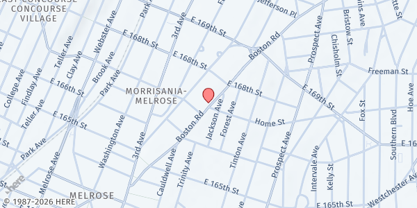 Map showing New Covenant Community Development Corporation at 1163 Boston Rd., The Bronx, NY