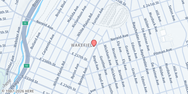 Map showing New Life Holiness Christian Ministries, Inc. at 4401 Barnes Avenue, Bronx, NY