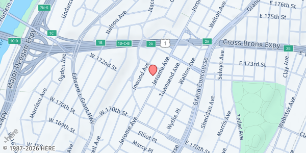 Map showing New Settlement Community Center Food Pantry at 1501 Jerome Ave, Bronx, NY