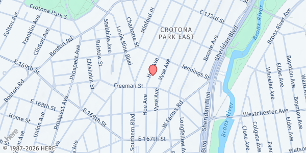 Map showing New York Common Pantry at 1290 HOE AVENUE, Bronx, NY