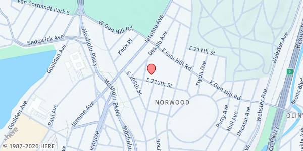 Map showing North Central Bronx at 3424 Kossuth Avenue, Bronx, NY