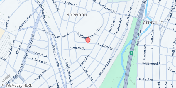 Map showing Parish of St. Brendan and St. Ann at 260 E 207th St, Bronx, NY